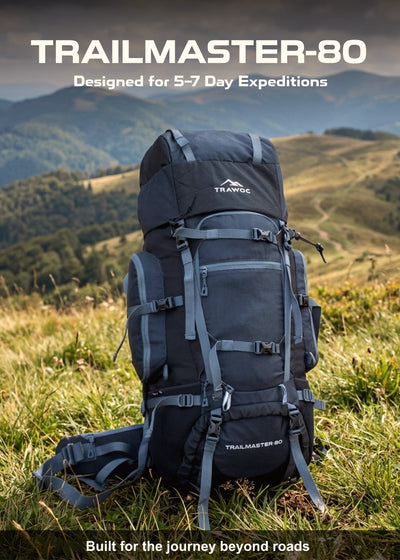 Trailmaster 80L Backpack for Hiking & Travel with Laptop Compartment & Multi-Pocket Design - Grey