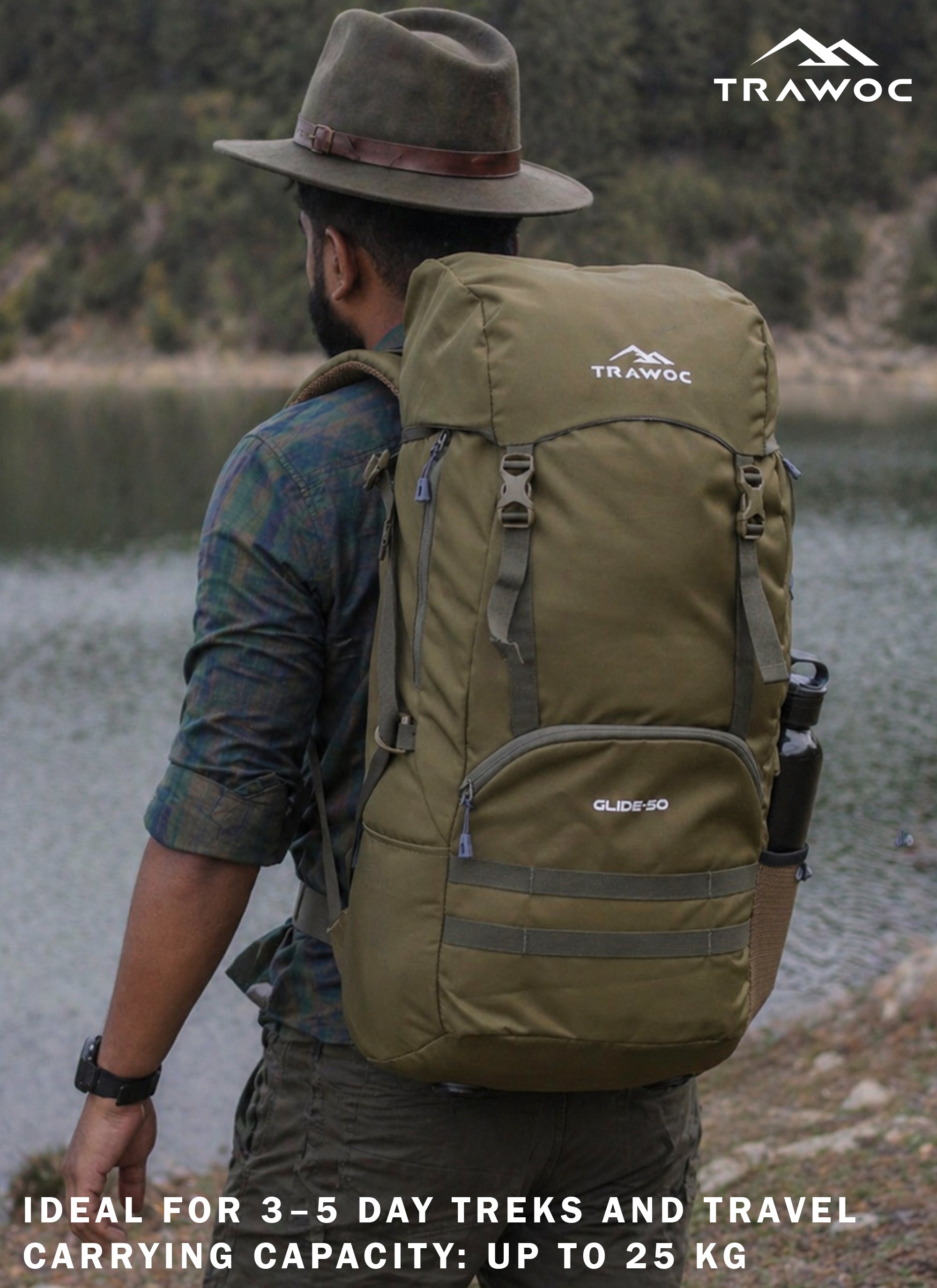Glide 50 L Backpack featuring Water-Resistant Fabric & Light – TRAWOC