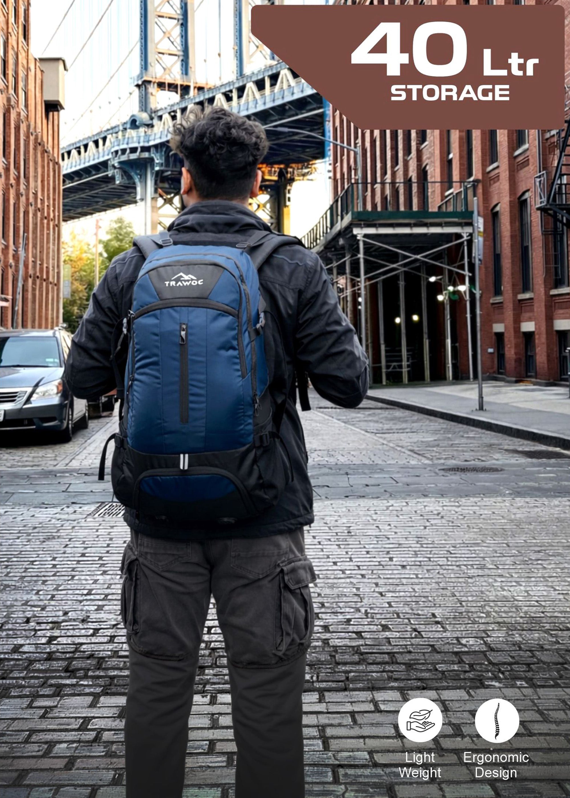 FALCON 40 l Travel Laptop Backpack for Men and Women with Rain Cover - Navy Blue