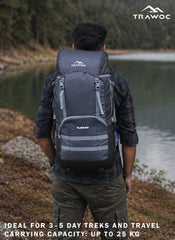 Glide 50 L Backpack featuring  Water-Resistant Fabric & Lightweight with Rain cover– Grey