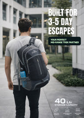 FALCON 40 l Travel Laptop Backpack for Men and Women with Rain Cover -Black