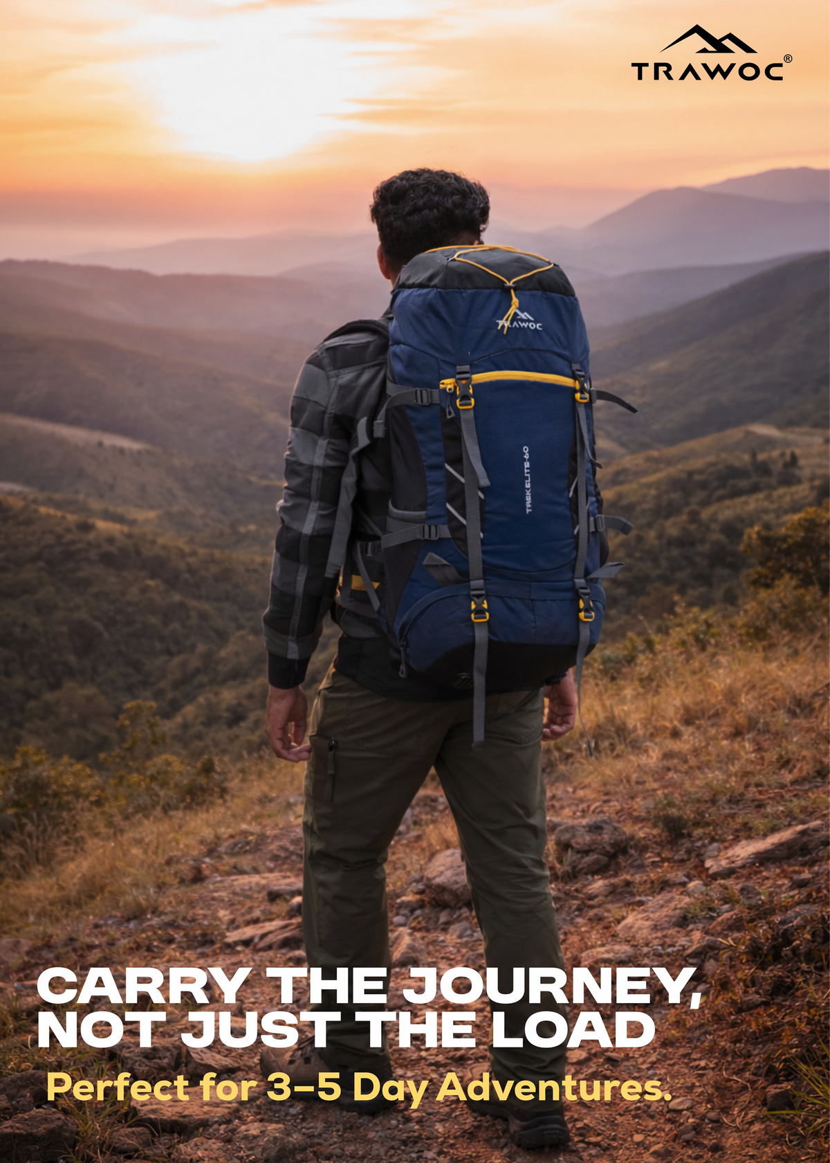 TREKELITE 60L Backpack Hiking Trekking Rucksack with Water Proof Rain Cover - Navy Blue