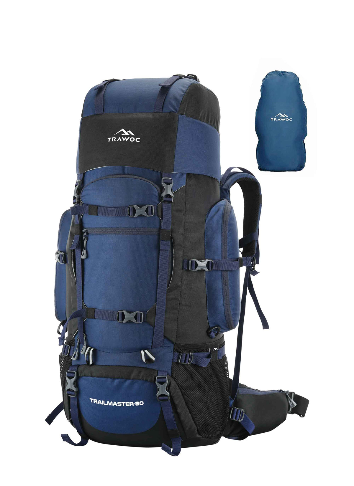 Trailmaster 80L Backpack for Hiking & Travel with Laptop Compartment & Multi-Pocket Design - NavyBlue