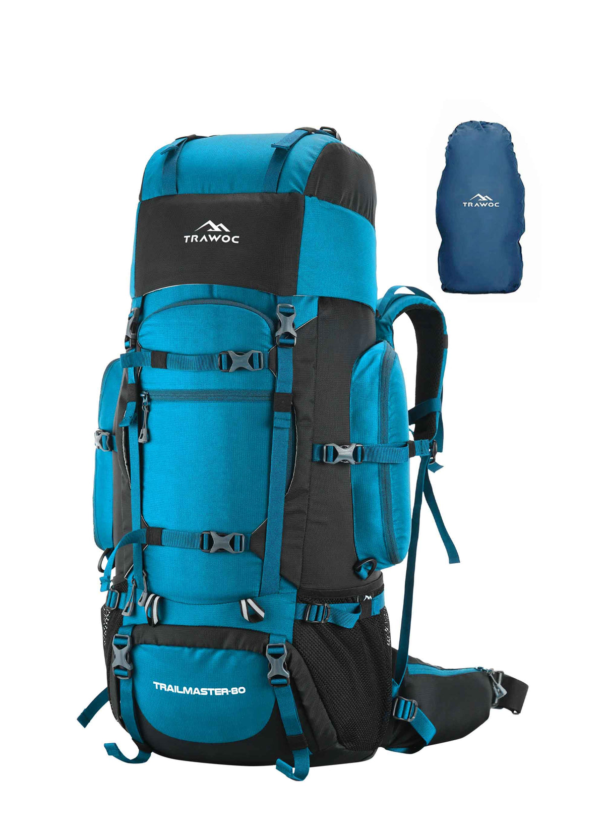 Trailmaster 80L Backpack for Hiking & Travel with Laptop Compartment & Multi-Pocket Design - SkyBlue