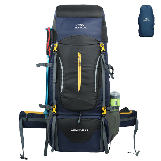 Airwave 60L Travel Backpack with Laptop Compartment & Rain Cover - Black