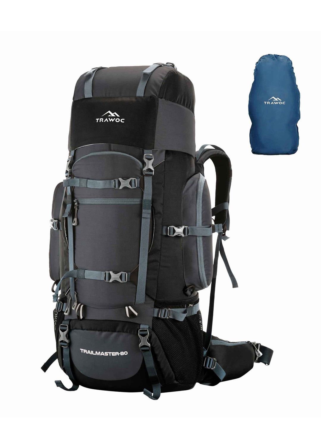 Trailmaster 80L Backpack for Hiking & Travel with Laptop Compartment & Multi-Pocket Design - Grey