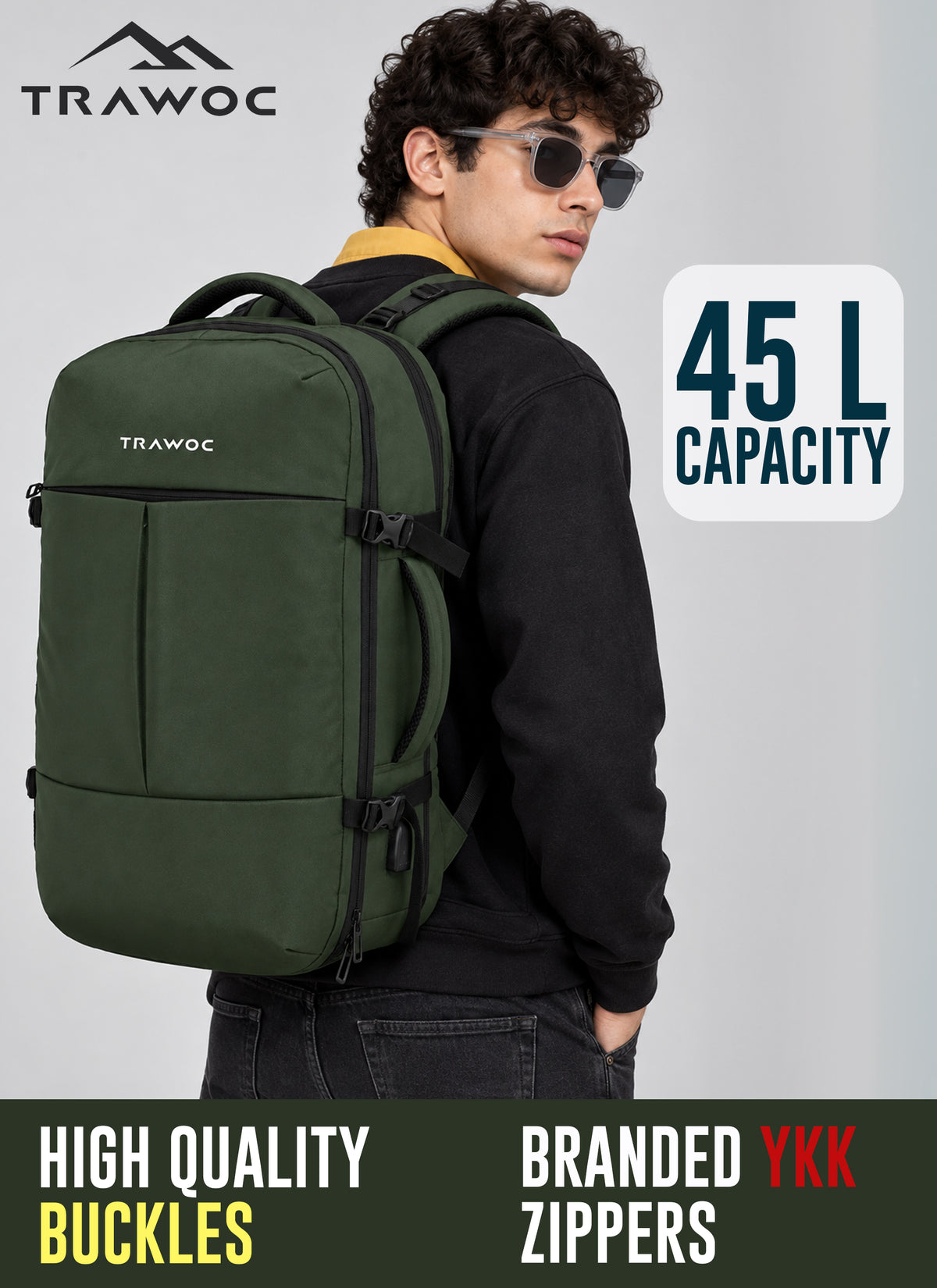 TPB01 - 45L Laptop Backpack with Expandable Storage, USB Charging & Suitcase-Style Opening - Hunter green
