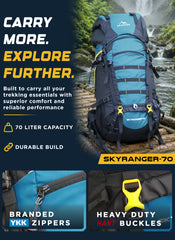Skyranger 70 L Rucksack for Hiking & Travel with Ergonomic Shoulder Straps & Internal metal frame-English Blue