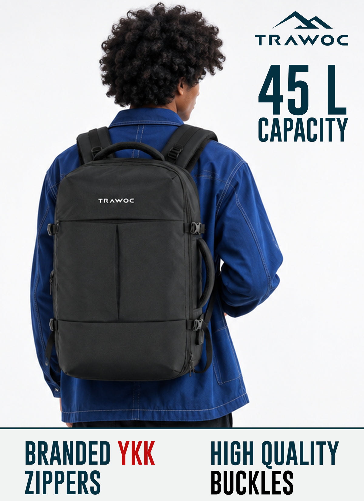 TPB01 - 45L Laptop Backpack with Expandable Storage, USB Charging & Suitcase-Style Opening - Black