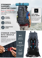 Triumph X 75 L Travel Backpack for Men & Women with Spacious Main Section & Shoe Compartment - Grey
