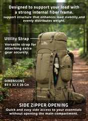 EXPEDITION 80L Rucksack with shoe compartment & Rain Cover - Olivegreen (Refurbished)