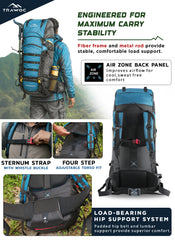 Skyranger 70 L Rucksack for Hiking & Travel with Ergonomic Shoulder Straps & Internal metal frame-English Blue