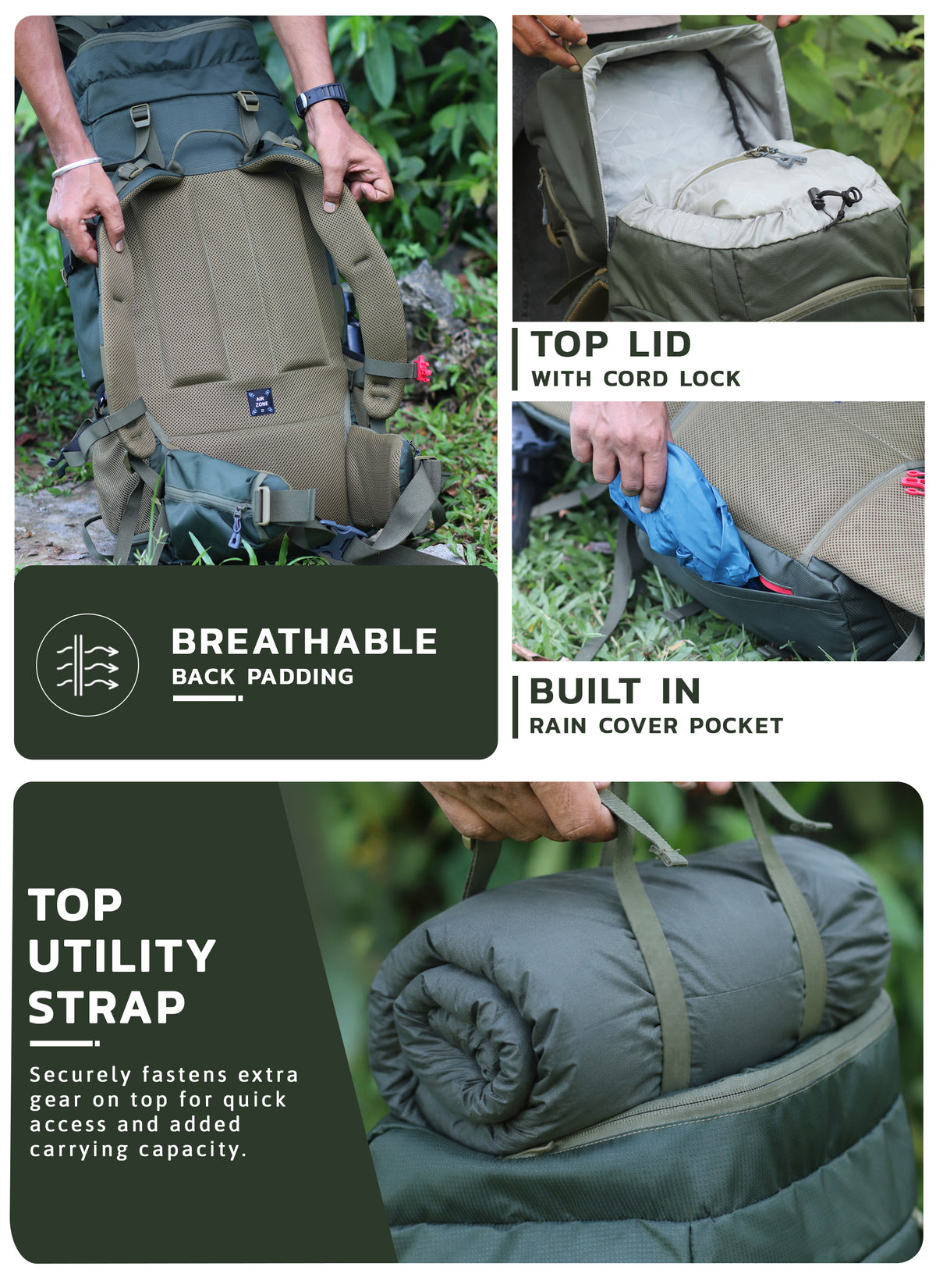 Triumph X 75 L Travel Backpack for Men & Women with Spacious Main Section & Shoe Compartment _ Hunter green