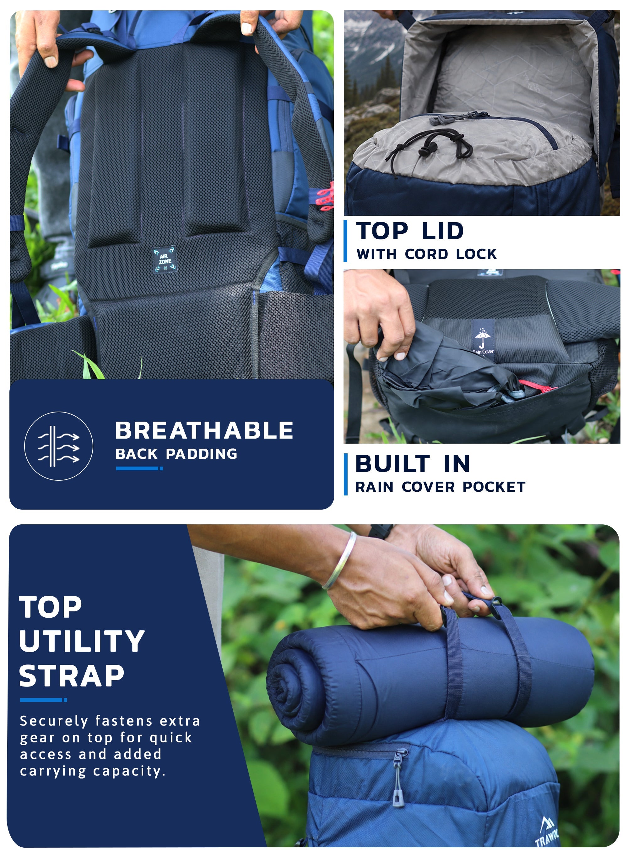 Triumph X 75 L Travel Backpack for Men & Women with Spacious Main Section & Shoe Compartment - Navy Blue