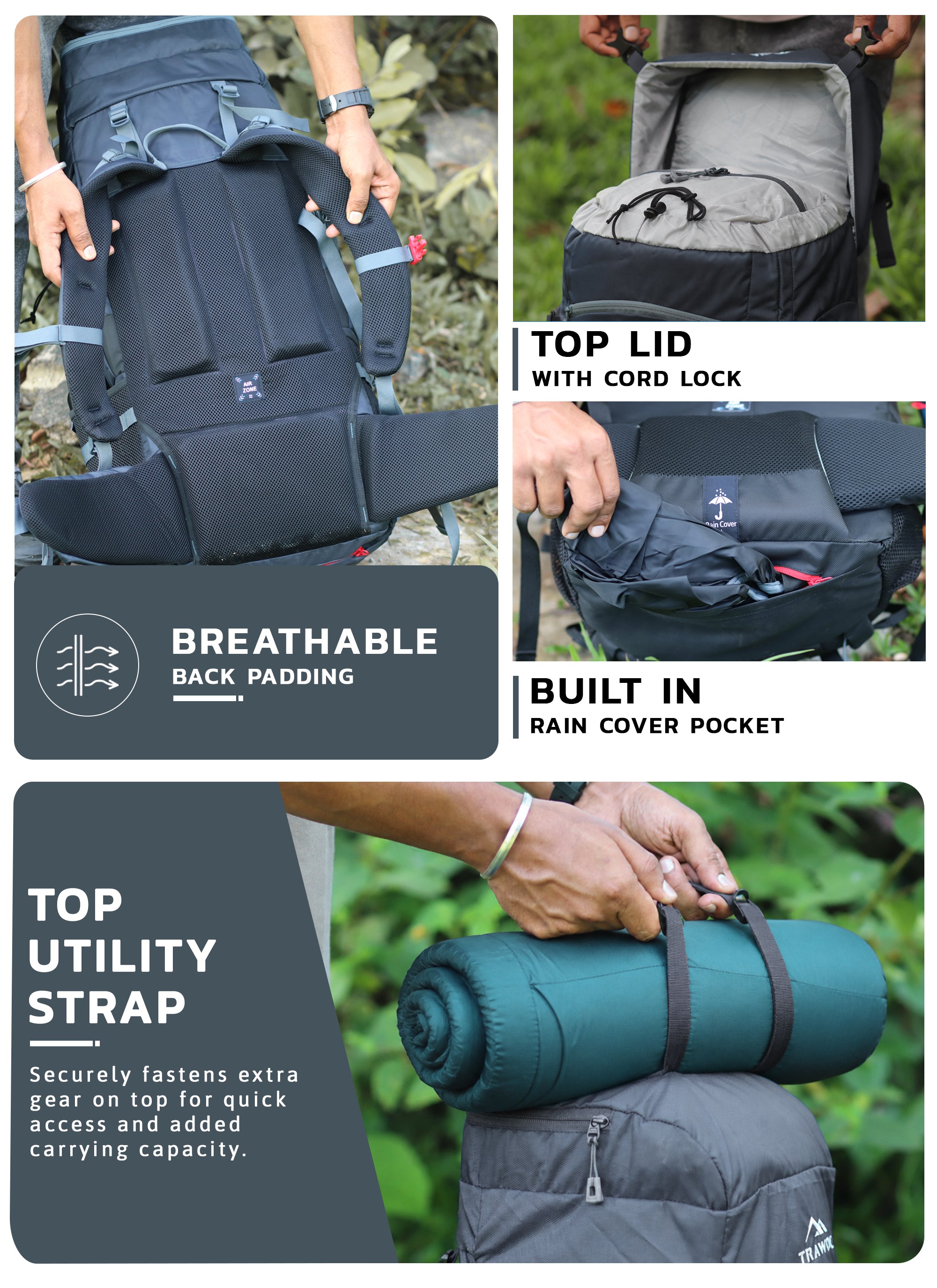 Triumph X 75 L Travel Backpack for Men & Women with Spacious Main Section & Shoe Compartment - Grey