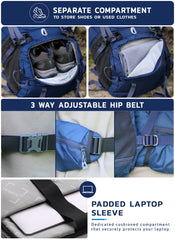 Triumph X 75 L Travel Backpack for Men & Women with Spacious Main Section & Shoe Compartment - Navy Blue