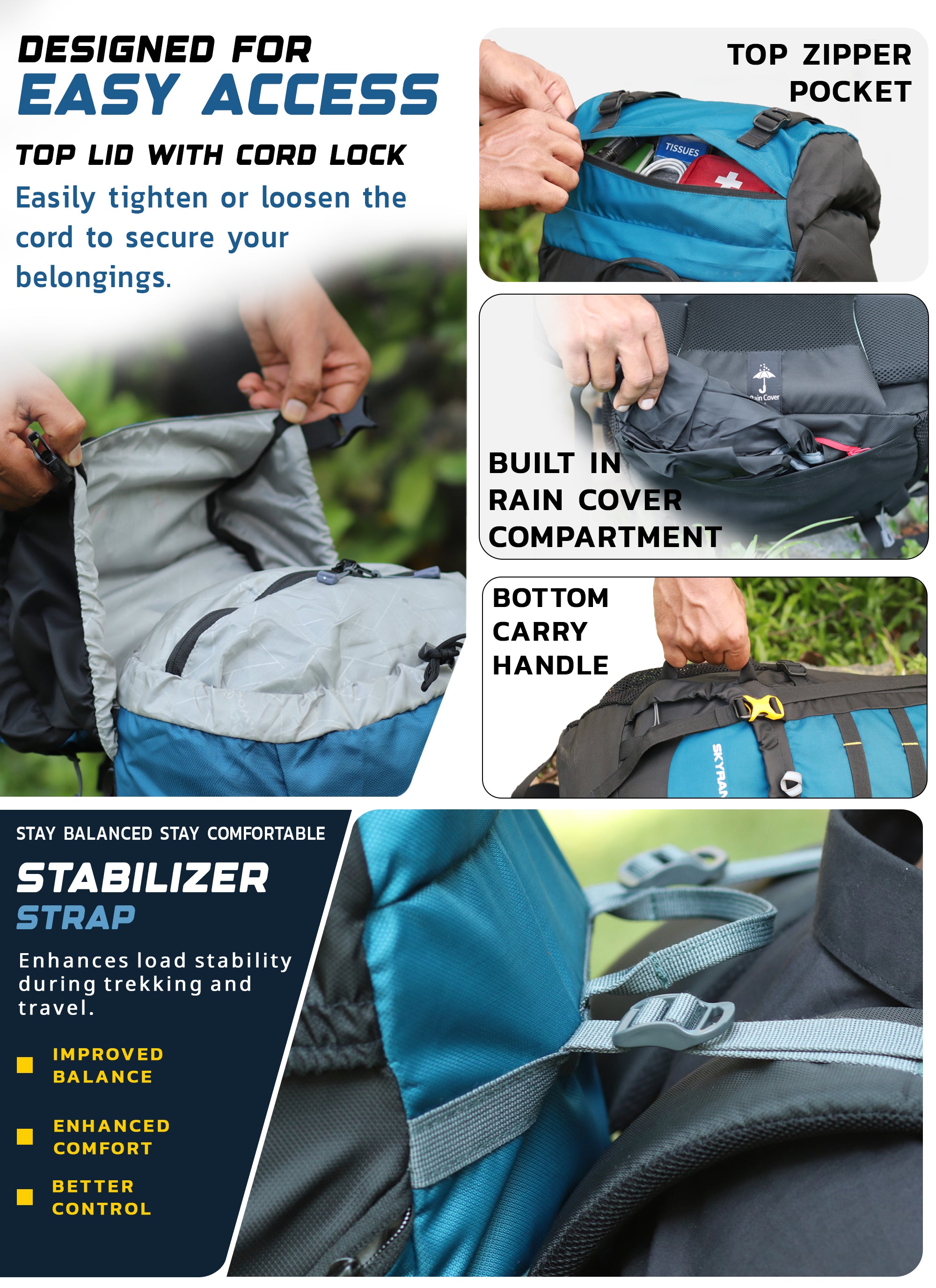 Trawoc Camping Backpack (70Ltr) | With Water Proof Rain Cover