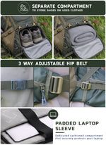 Triumph X 75 L Travel Backpack for Men & Women with Spacious Main Section & Shoe Compartment _ Hunter green
