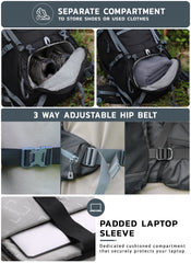 Triumph X 75 L Travel Backpack for Men & Women with Spacious Main Section & Shoe Compartment