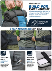 Skyranger 70 L Rucksack for Hiking & Travel with Ergonomic Shoulder Straps & Internal metal frame-English Blue