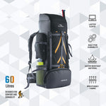 Vortex 60 L Travel Backpack with Laptop Compartment & Durable Zippers - Black