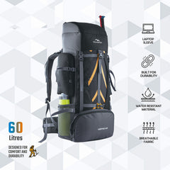 Vortex 60 L Travel Backpack with Laptop Compartment & Durable Zippers - black