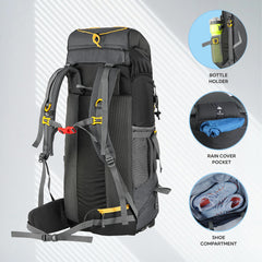 DYNAMITE 65L Travel Backpack with Rain Cover & Shoe Compartment -Grey