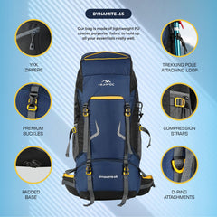 DYNAMITE 65L Travel Backpack with Rain Cover & Shoe Compartment -NavyBlue(clearance sale)