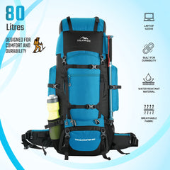 Trailmaster 80L Backpack for Hiking & Travel with Laptop Compartment & Multi-Pocket Design - SkyBlue