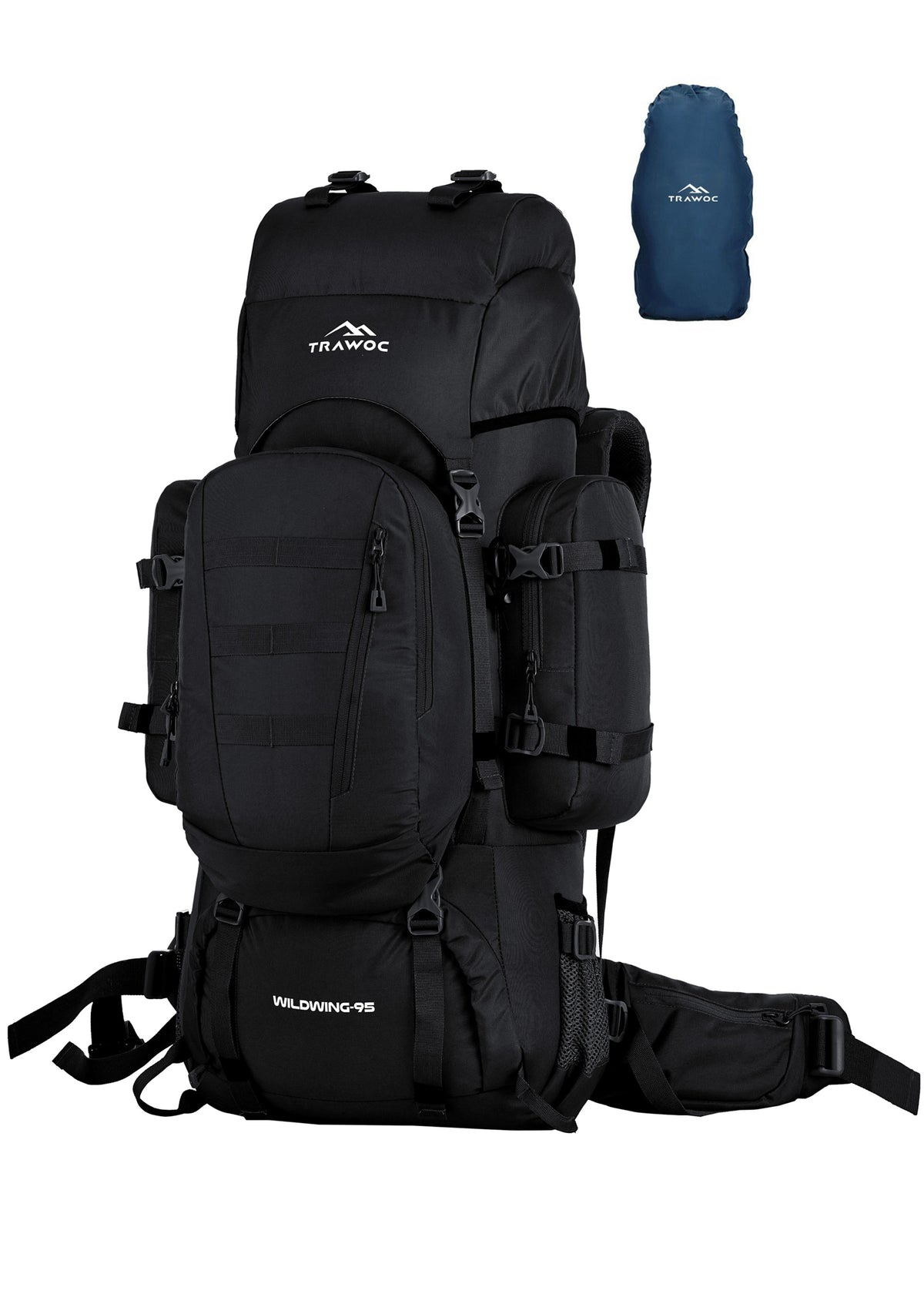 Wildwing 95L (80+15)  Bag for Hiking & Travel with Shoe Compartment & Water-Resistant-Black