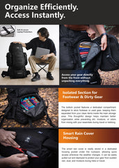 Wildwing 95L (80+15)  Bag for Hiking & Travel with Shoe Compartment & Water-Resistant-Black