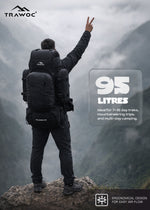 Wildwing 95L (80+15) Bag for Hiking & Travel with Shoe Compartment & Water-Resistant - Black