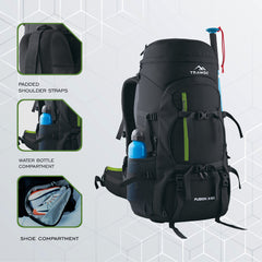 FUSION X 50 L internal frame Bag with Rain Cover and Shoe Compartment-Black(clearance sale)