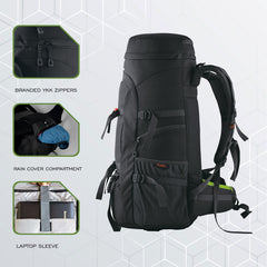 FUSION X 50 L internal frame Bag with Rain Cover and Shoe Compartment-Black(clearance sale)