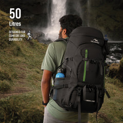 FUSION X 50 L internal frame Bag with Rain Cover and Shoe Compartment-Black(clearance sale)