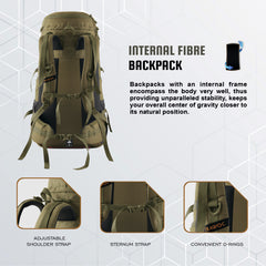 FUSION X 50 L internal frame Bag with Rain Cover and Shoe Compartment-Olivegreen(clearance sale)