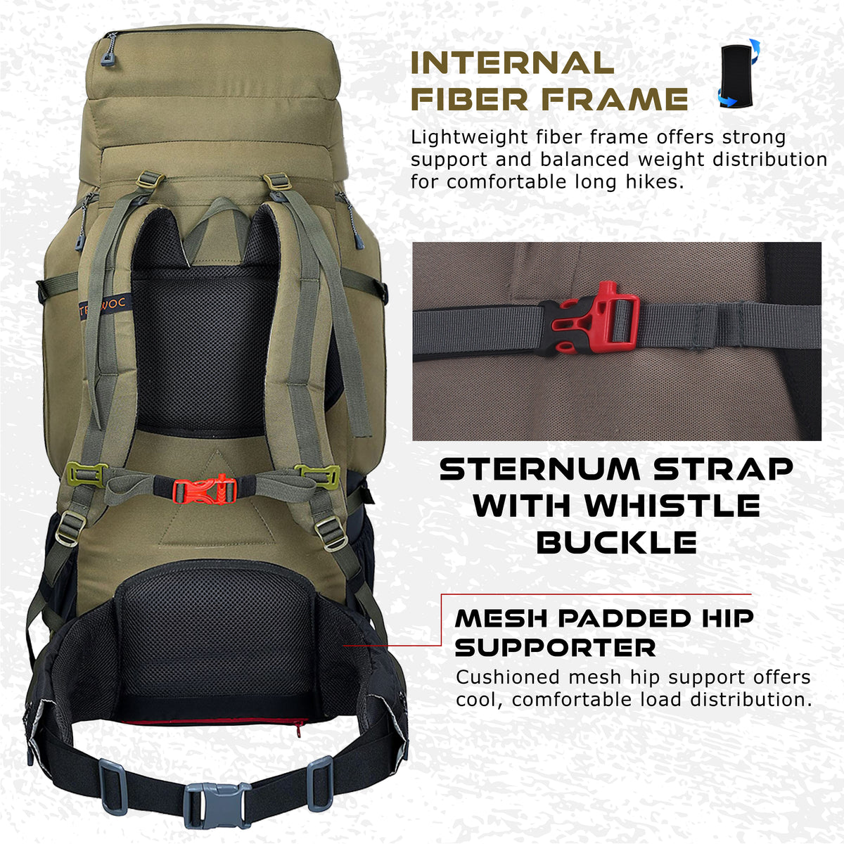 Armor Pro 60L Backpack for Men & Women with Water-Resistant Fabric - Olive Green