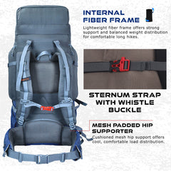 Armor Pro 60L Backpack for Men & Women with Water-Resistant Fabric -NavyBlue
