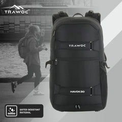 HAVOK 30L Unisex  Laptop Backpack  Ideal Travelling Casual use -Black