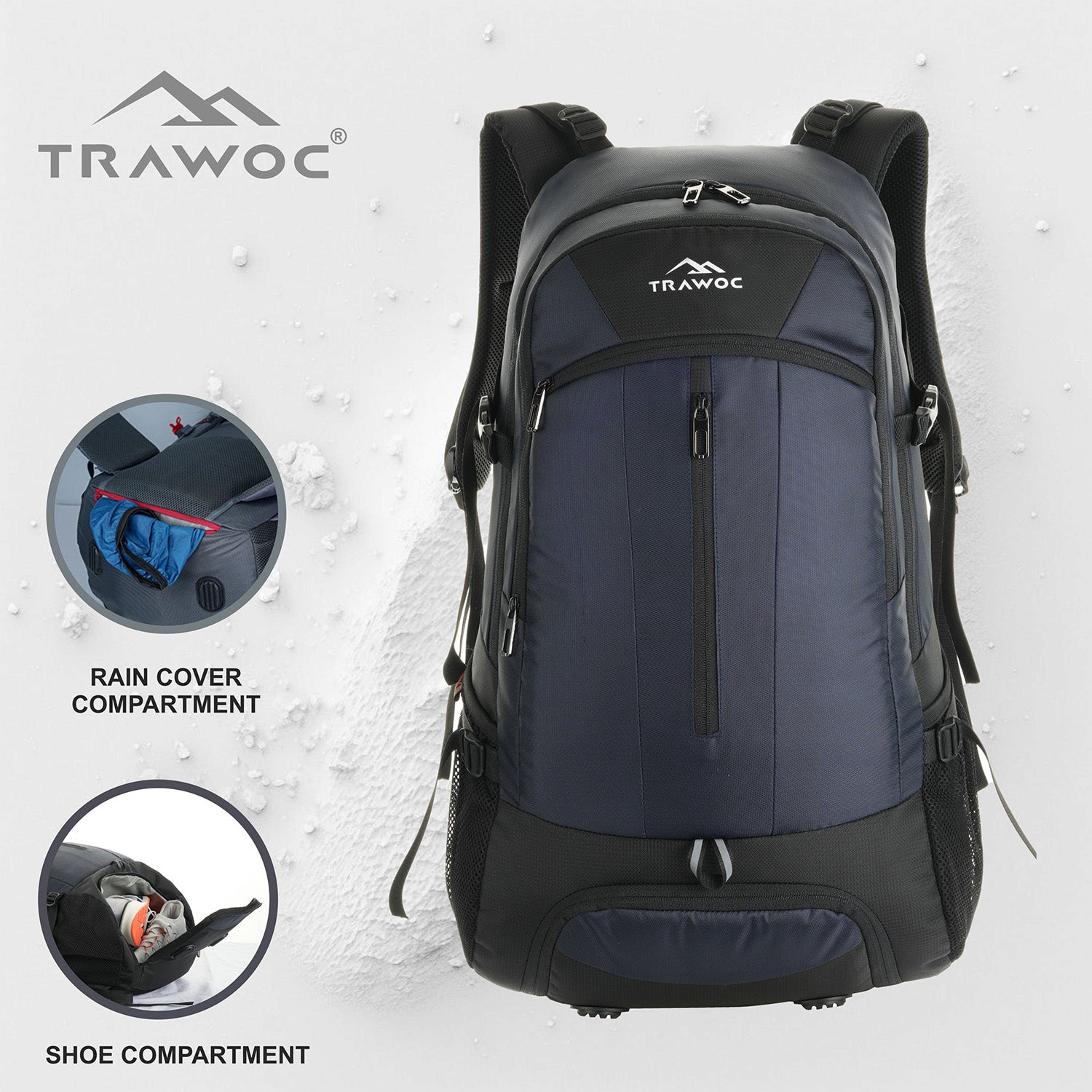 FALCON-40 Backpack - Navyblue (Clearance Sale) | 40L Durable Travel Backpack with Spacious Compartments, Rain Cover, and Ergonomic Design for Hiking, Trekking & Everyday Use | Dimensions: 60 x 32 x 20 cm TRAWOC FALCON-40 Backpack - Navyblue (Clearance Sale) | 40L Durable Travel Backpack with Spacious Compartments, Rain Cover, and Ergonomic Design for Hiking, Trekking & Everyday Use | Dimensions: 60 x 32 x 20 cm TRAWOC