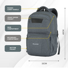 TPB04 - 30L Laptop Backpack   16-Inch Compartment, USB Charging Port -Ash Teal