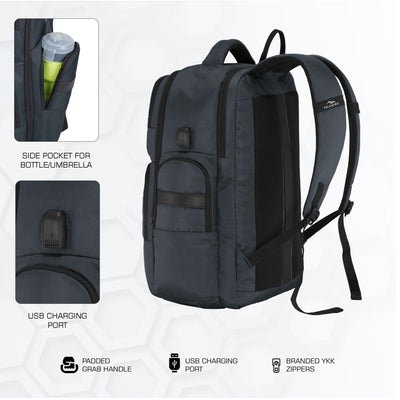 TPB03 - 30L  office & Travel Bag with 16-Inch Laptop Compartment, Suitcase-Style Opening, USB Charging - Grey