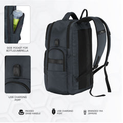 TPB03 - 30L  office & Travel Bag with 16-Inch Laptop Compartment, Suitcase-Style Opening, USB Charging - Grey