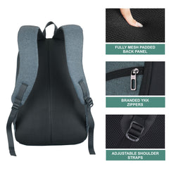 Back view of the CARRIZ Casual Backpack - CB01 in grey, showcasing its ergonomic design and comfort features. The padded shoulder straps are adjustable for a personalized fit, while the breathable mesh back panel enhances ventilation and comfort during wear. The sleek silhouette is complemented by a top handle for easy carrying.