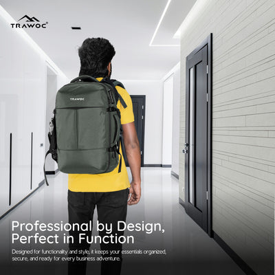TPB01- 45L Laptop Bag  with Anti-Theft Lock, Expandable Storage, USB Charging, Suitcase-Style Opening - Uniform green