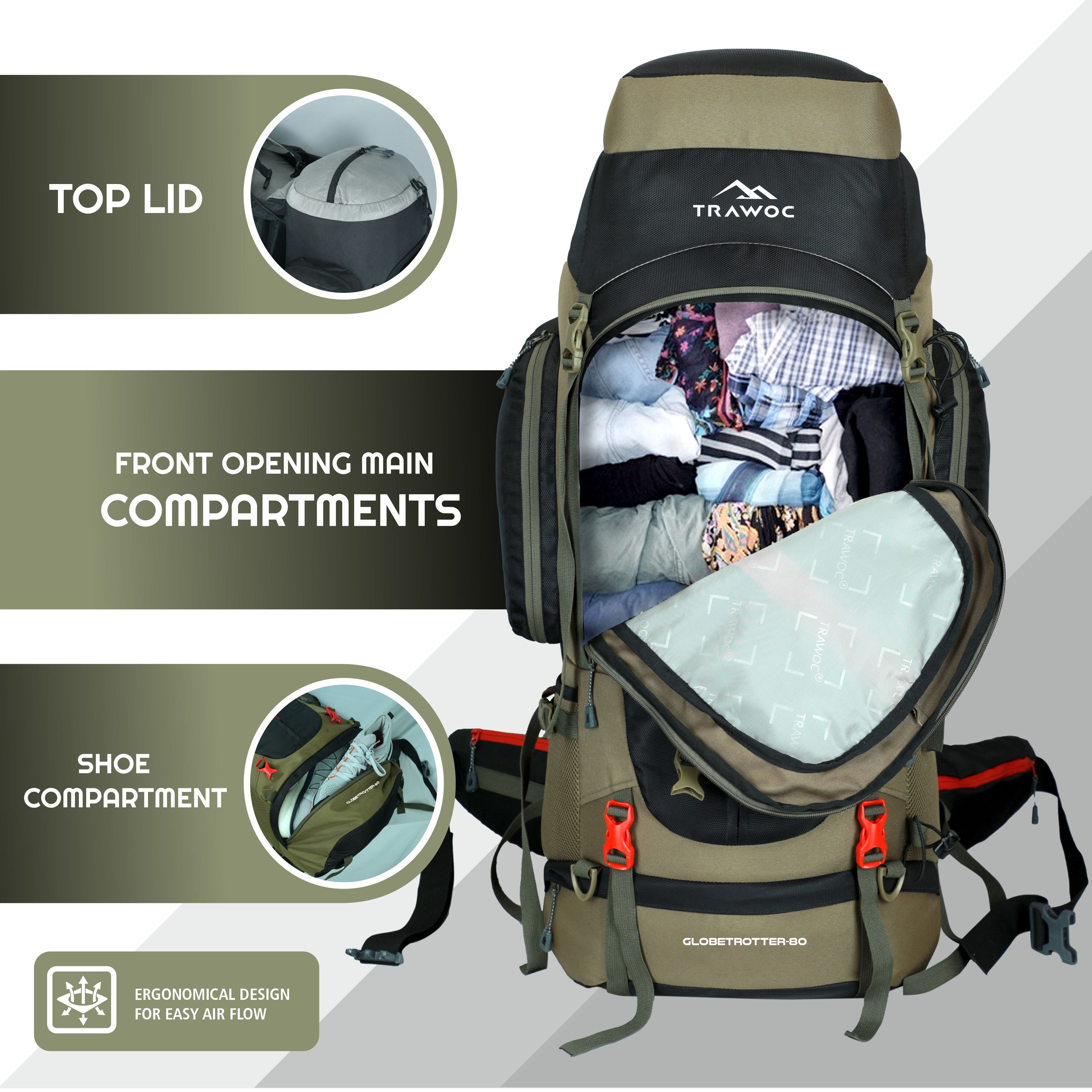 TRAWOC FALCON 40L Travel Backpack With Laptop Sleeve & Rain Cover