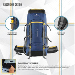 TREKELITE 60L  Backpack Hiking Trekking  Rucksack  with Water Proof Rain Cover - Navyblue