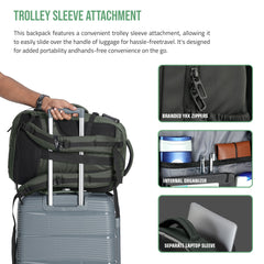 TPB01- 45L Laptop Bag  with Anti-Theft Lock, Expandable Storage, USB Charging, Suitcase-Style Opening - Uniform green