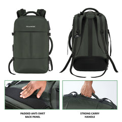 TPB01- 45L Laptop Bag  with Anti-Theft Lock, Expandable Storage, USB Charging, Suitcase-Style Opening - Uniform green