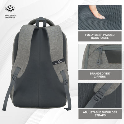 TPB04 - 30L Laptop Backpack   16-Inch Compartment, USB Charging Port -Ash grey
